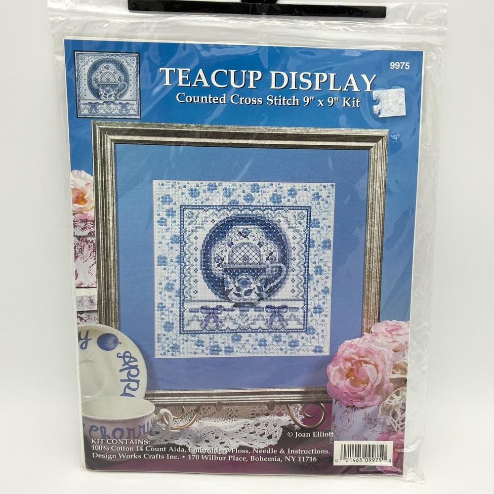 Design Works Teacup Display Cross Stitch Kit 9975 Blue Willow Tea 9x9 New